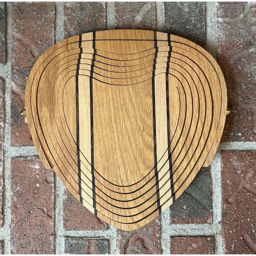 Wood Collapsible Basket Heart Shape Hand Crafted